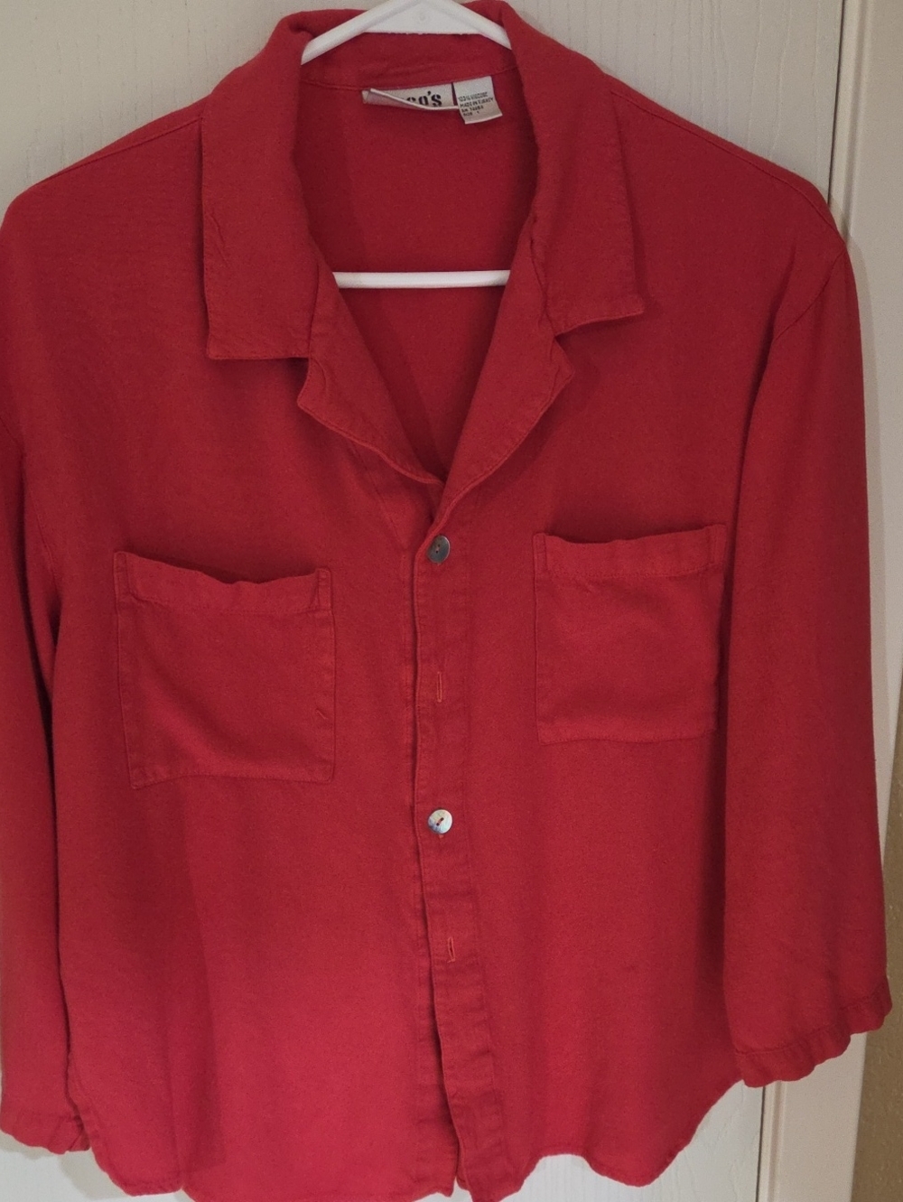 Cozy Red Button-Down Shirt with Chest Pockets by Chicos Design In Burnt Orange